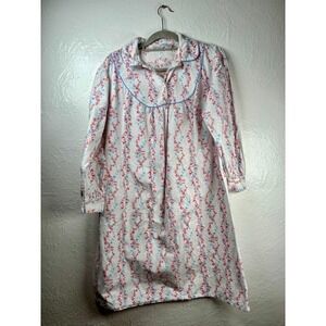 Vintage Lyn Anne Nightgown Medium Red Blue Floral Cotton Grandmacore Cottagef